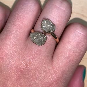 Grey druzy Anthropologie ring 14k gold plated